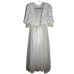 Vtg‎ 2pc White TOSCA LINGERIE Peignoir Nightgown Bridal Boudoir Set Medium/Lg